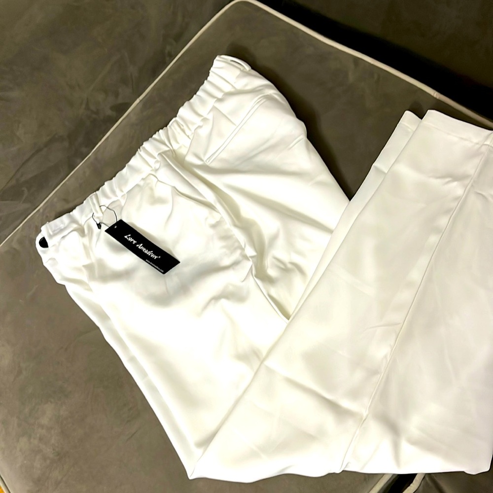 Lars Amadeus white men’s pants 4 pockets NWT elastic waistband zipper fly 36